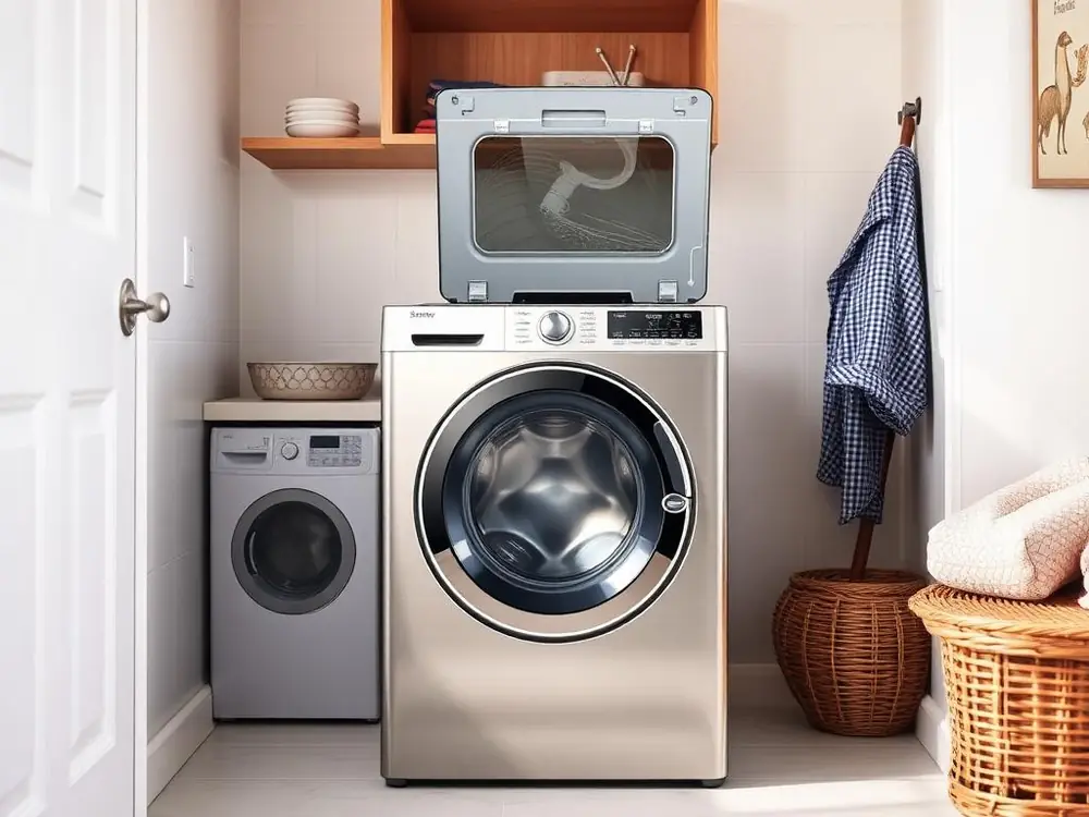 Top-load washing machine with the lid open during inspection